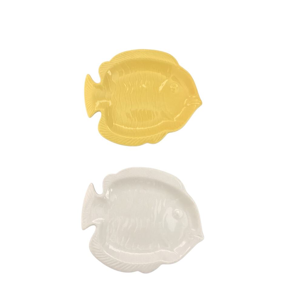 Stoneware Set of 2 Fish Plates Snack Sauce Dip  8"